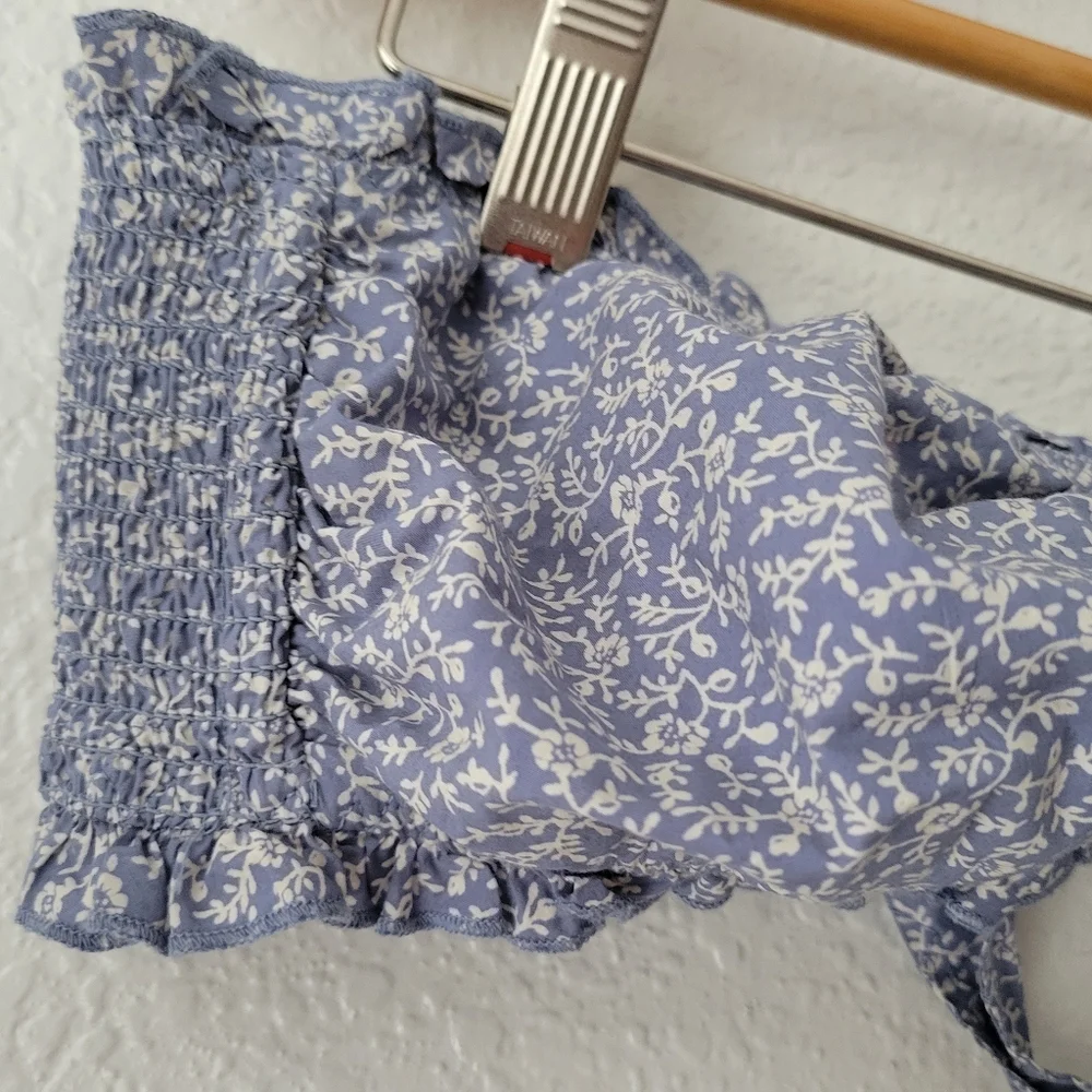 NWT doen 100% cotton soleil bikini top in blue cottage ivy floral, large